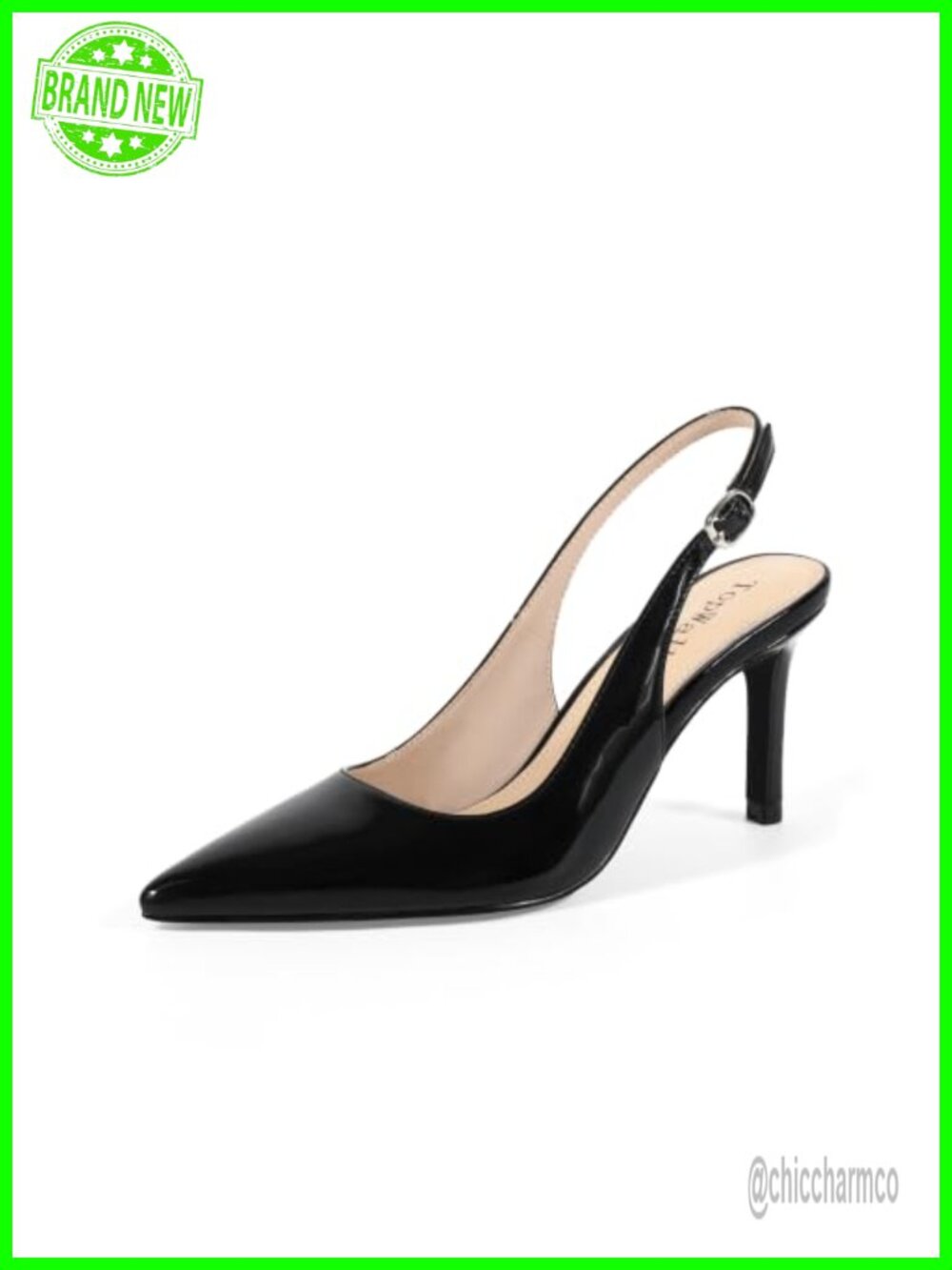 Women's Slingback Stiletto Heels Pointed Toe Adjustable Strap Patent Pumps